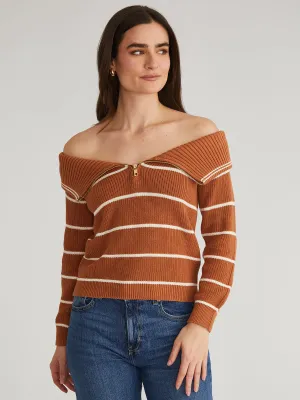 Sierra: Stripe Off Shoulder Pullover