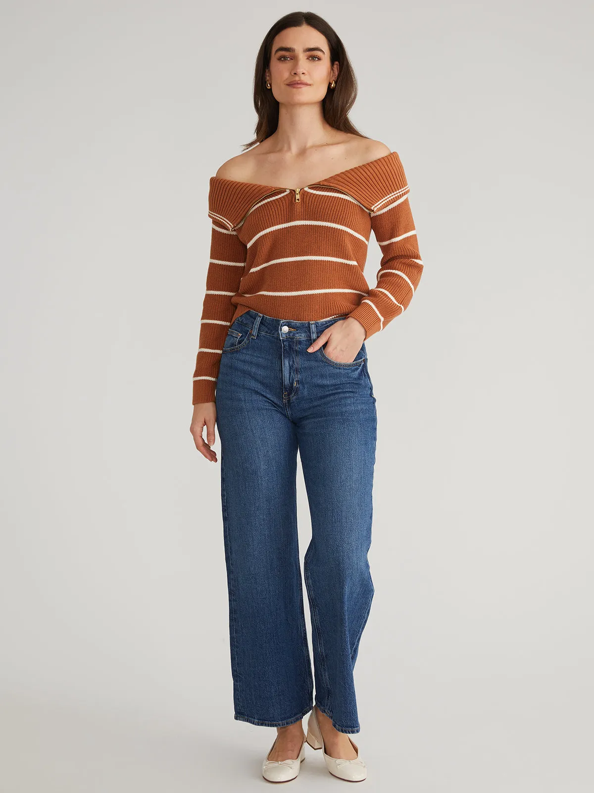 Sierra: Stripe Off Shoulder Pullover
