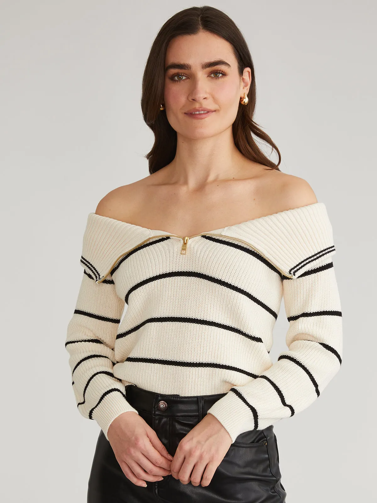 Sierra: Stripe Off Shoulder Pullover