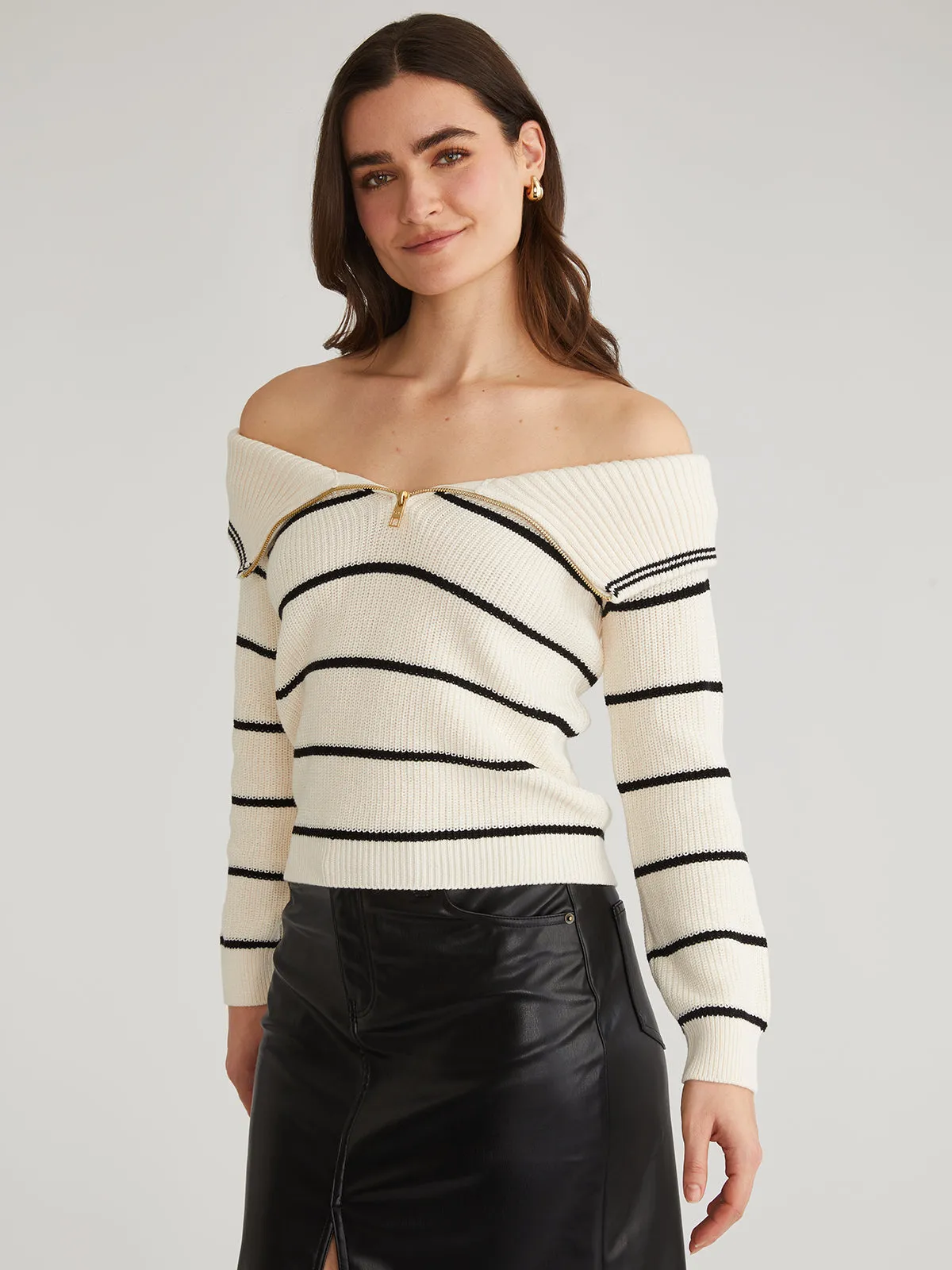 Sierra: Stripe Off Shoulder Pullover