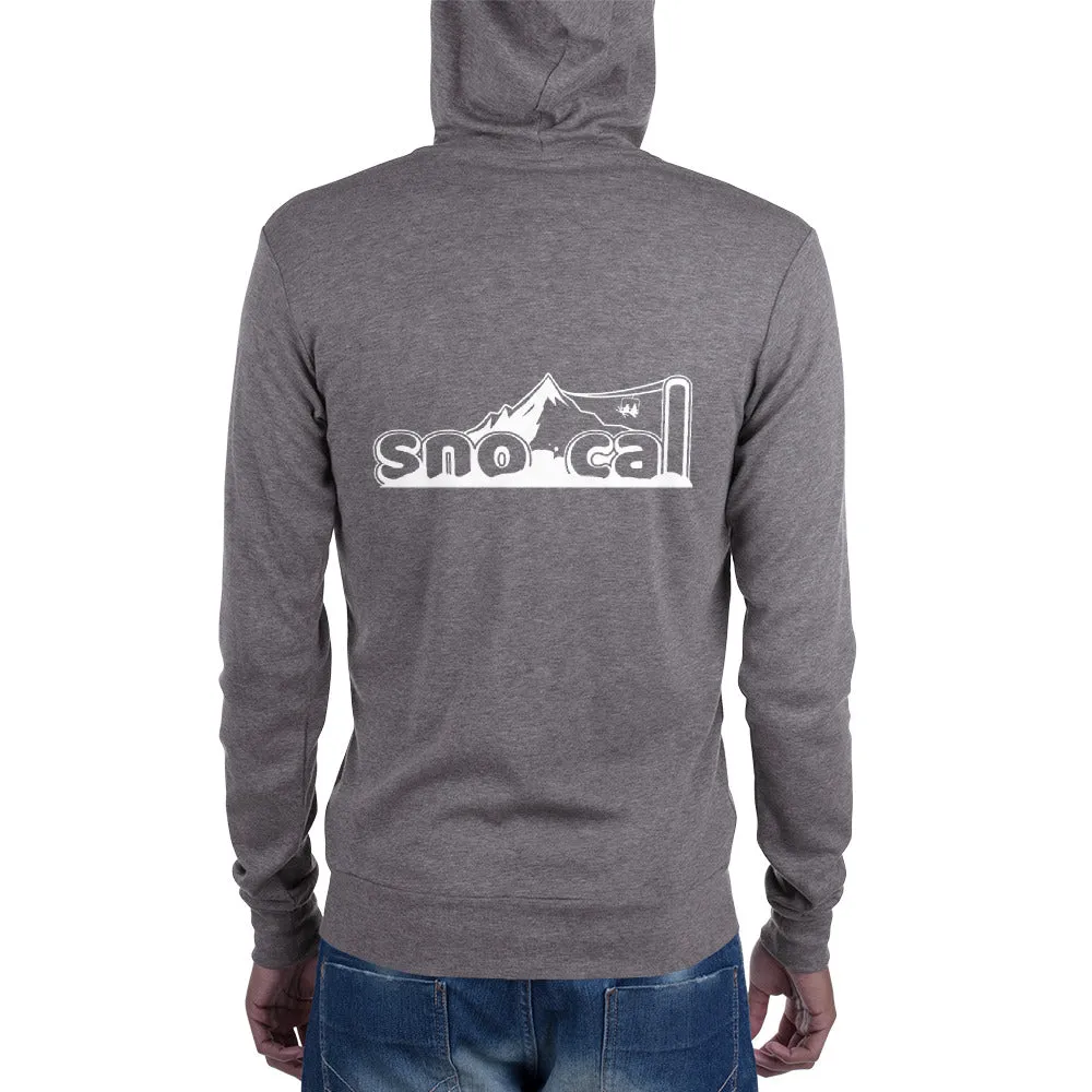 Sno Cal™ Unisex zip lightweight hoodie with black lettering logo