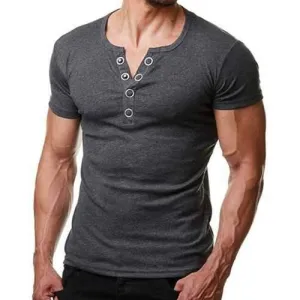Solid Color Slim Fit Buttons T Shirts