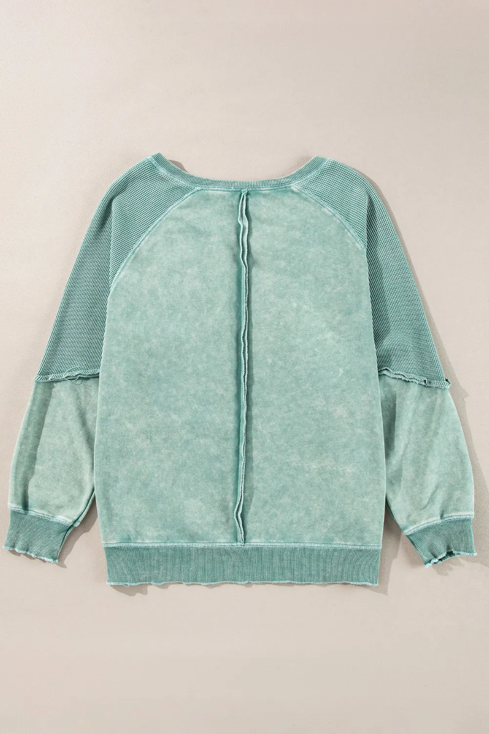 Solid Waffle Knit Patchwork Sweatshirt