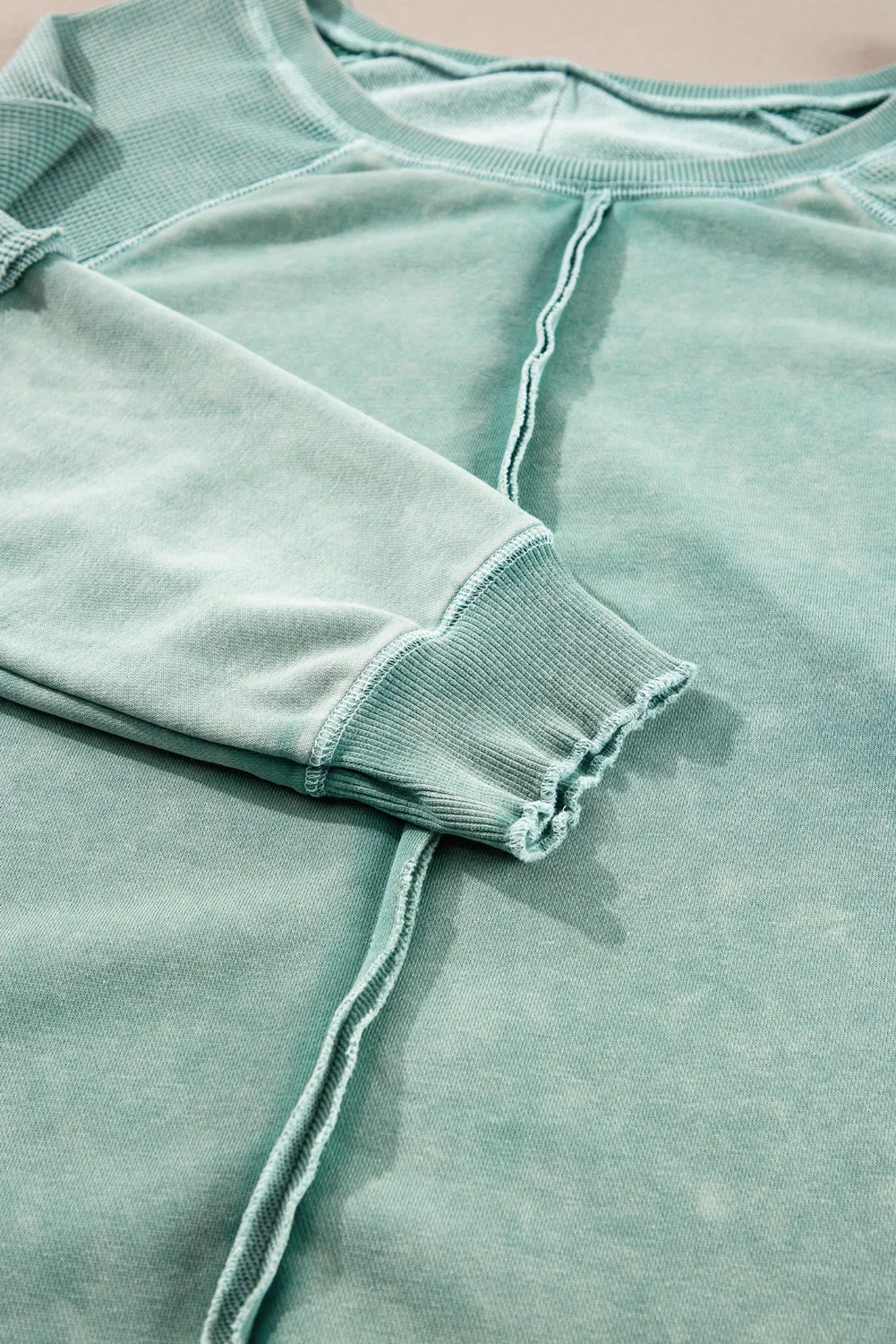 Solid Waffle Knit Patchwork Sweatshirt
