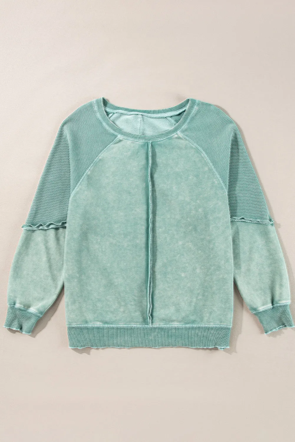 Solid Waffle Knit Patchwork Sweatshirt