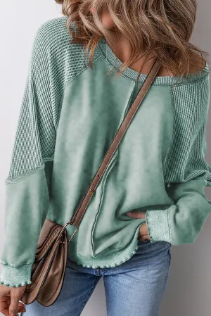 Solid Waffle Knit Patchwork Sweatshirt