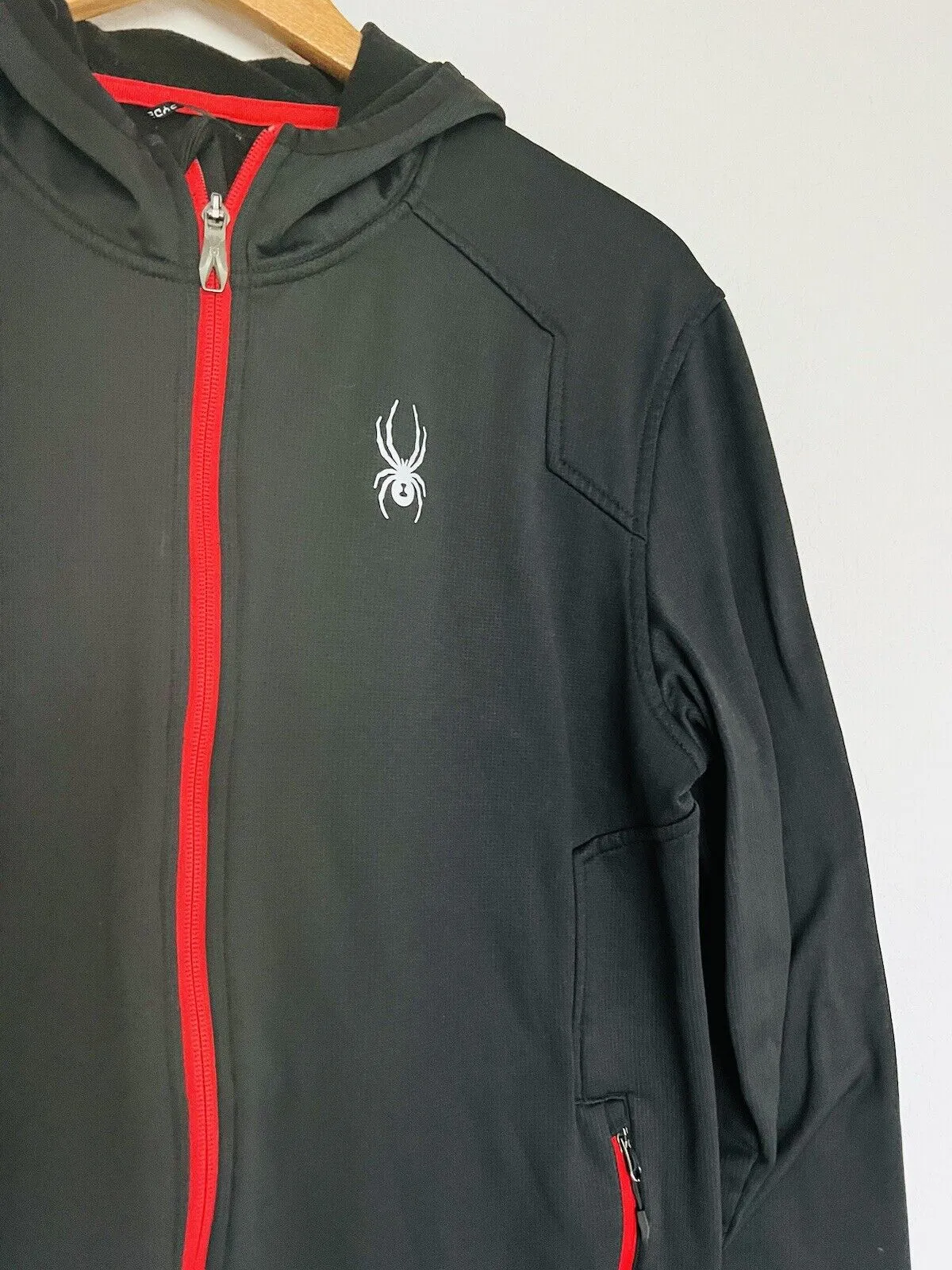 Spyder Mens Black HydroWeb Waterproof Sz M Zip Front Soft Shell Hooded Jacket