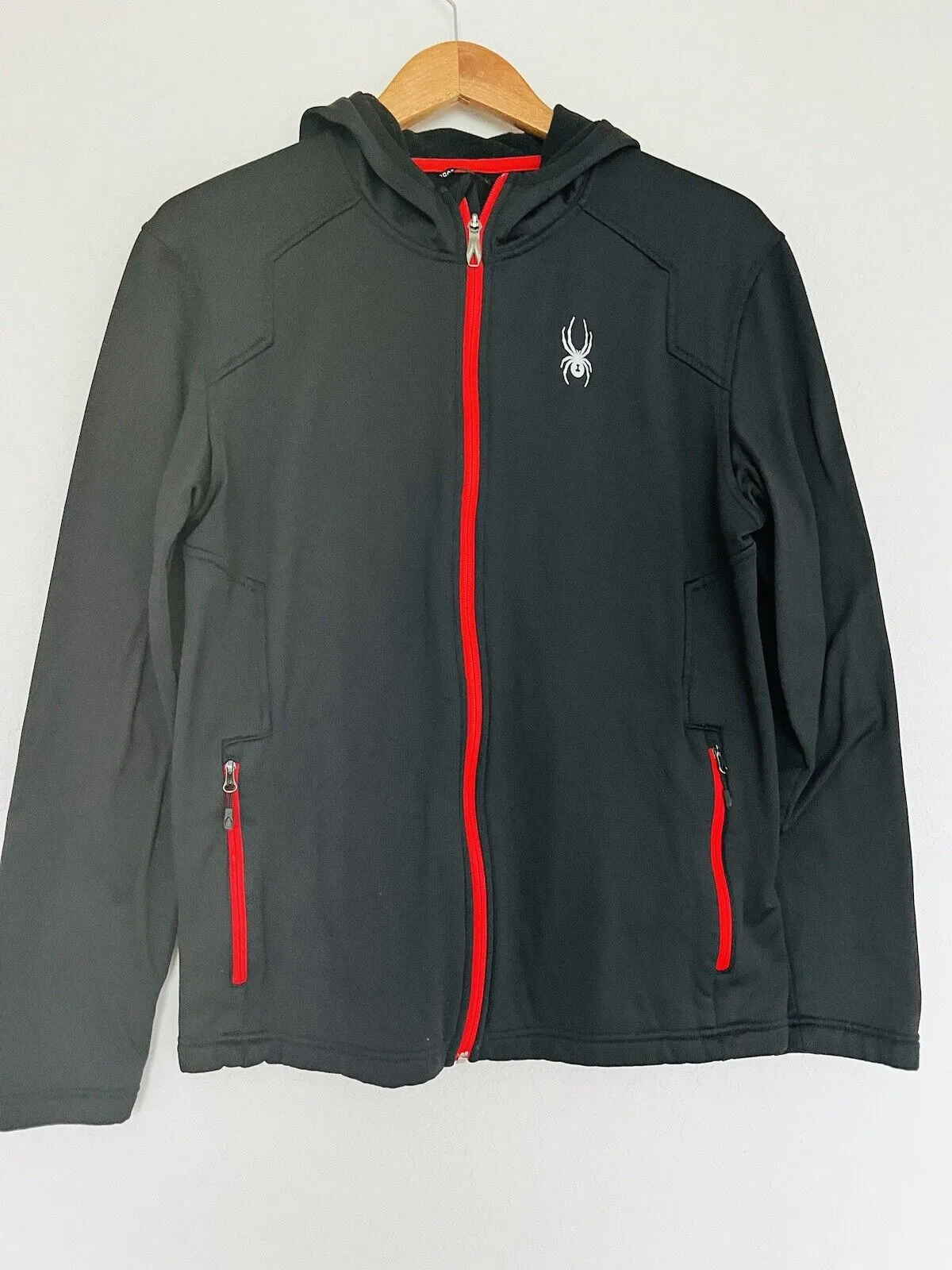 Spyder Mens Black HydroWeb Waterproof Sz M Zip Front Soft Shell Hooded Jacket