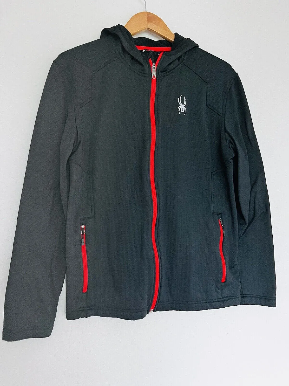 Spyder Mens Black HydroWeb Waterproof Sz M Zip Front Soft Shell Hooded Jacket