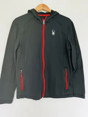 Spyder Mens Black HydroWeb Waterproof Sz M Zip Front Soft Shell Hooded Jacket