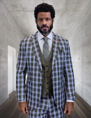 Statement Men's 3-Piece Modern Fit Suit – 100% Wool with Coordinating Solid Vest