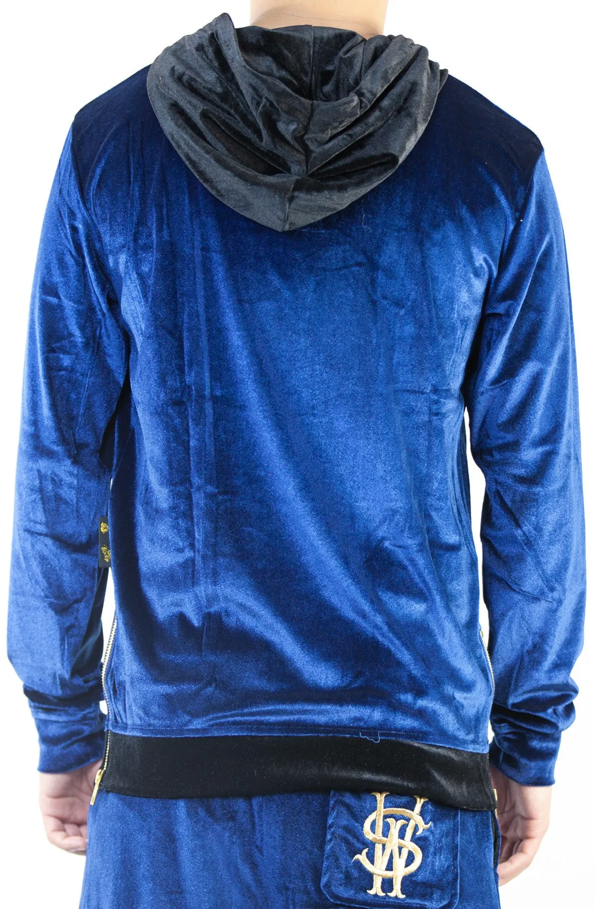 Stay Winning Embroidered Velour Blue Hoodie