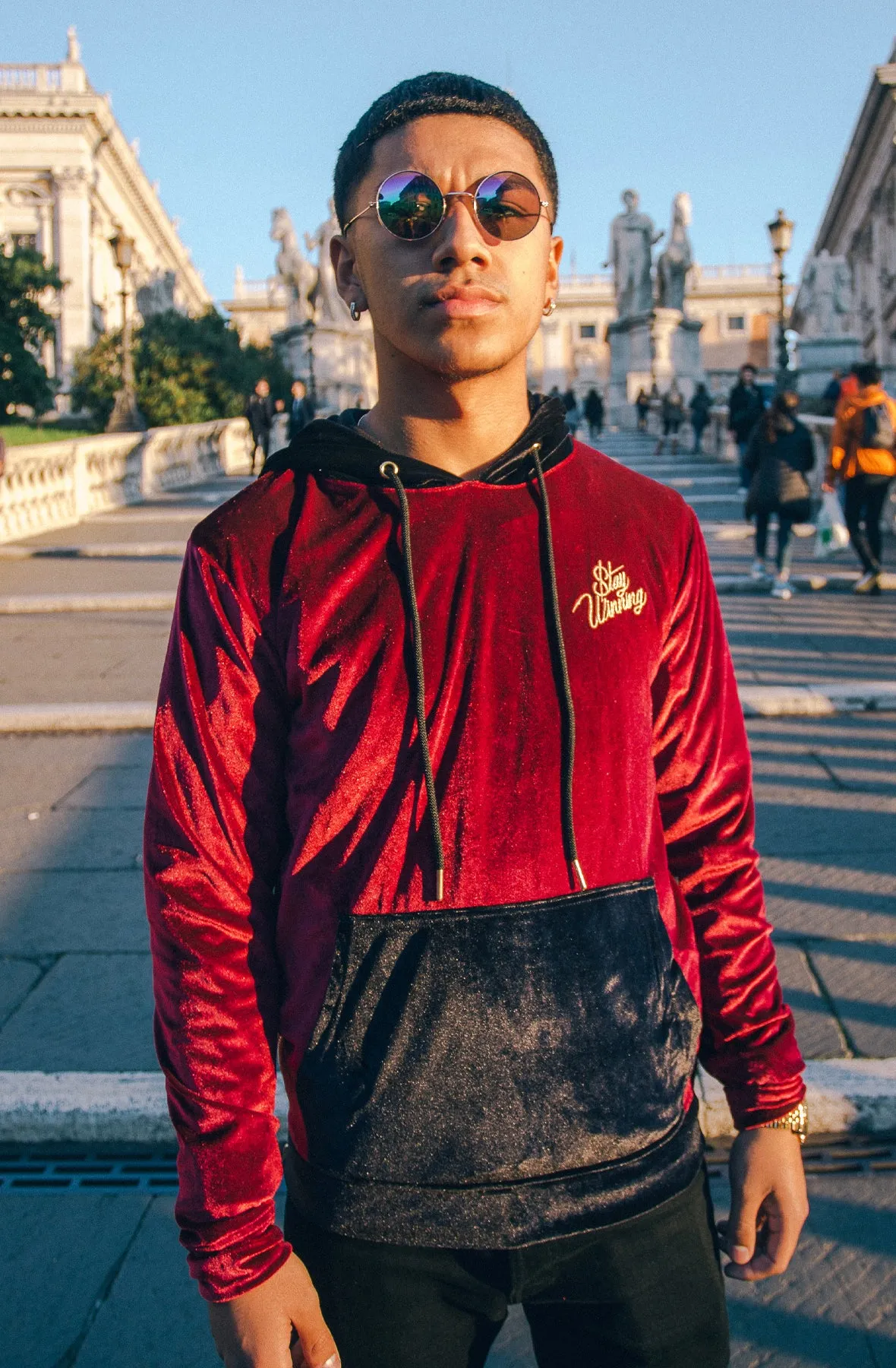 Stay Winning Embroidered Velour Maroon Hoodie