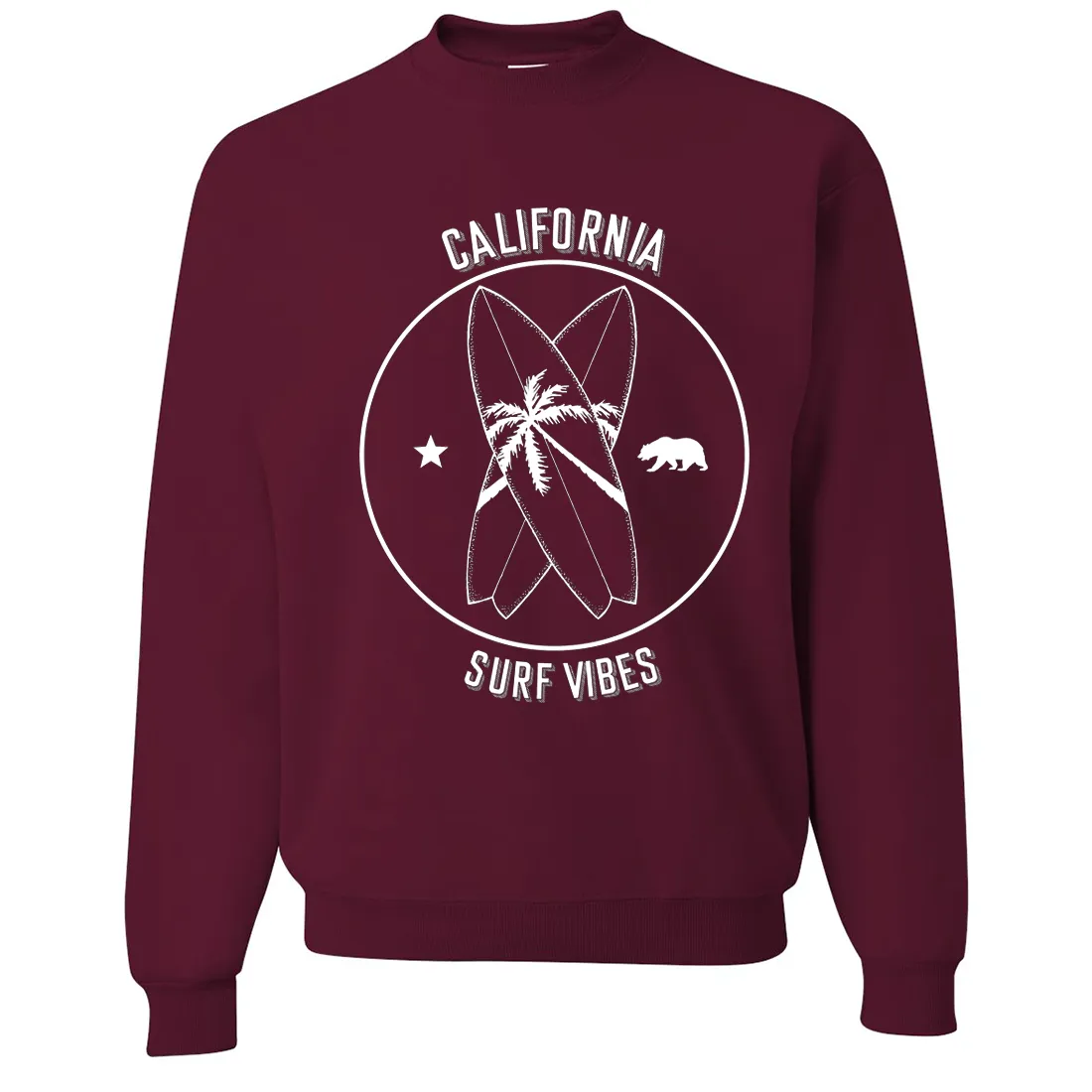 Surf Vibes White Print Crewneck Sweatshirt