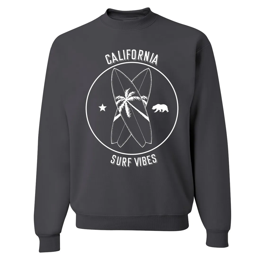Surf Vibes White Print Crewneck Sweatshirt