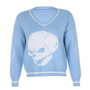 Sweaters Skulls Pullovers V Neck Knitwear Loose Casual Knitted Tops