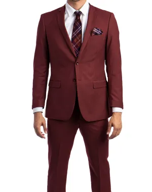 Tazzio Solid Slim Fit Suit - Burgundy