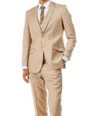 Tazzio Solid Textured Slim Fit Vested Suit - Dark Tan
