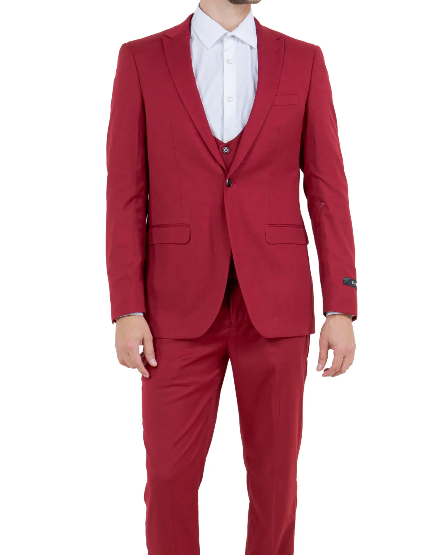 Tazzio Solid Ultra Slim Fit Vested Suit - Cherry Red