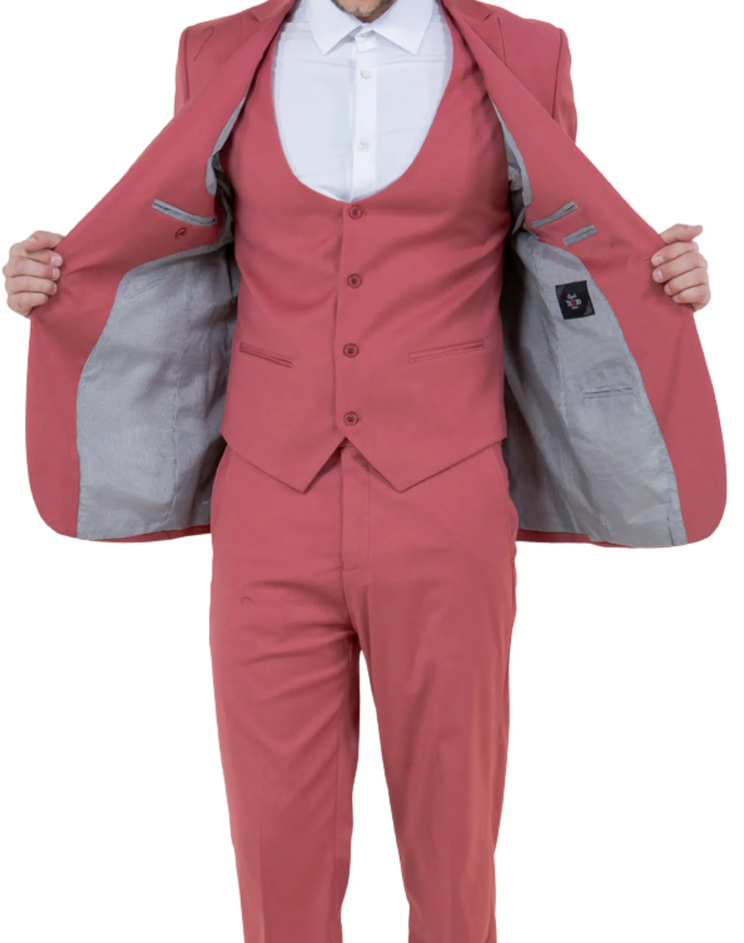Tazzio Solid Ultra Slim Fit Vested Suit - Coral