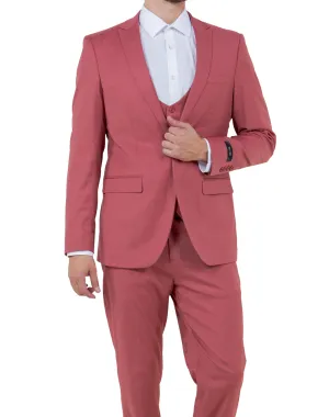 Tazzio Solid Ultra Slim Fit Vested Suit - Coral