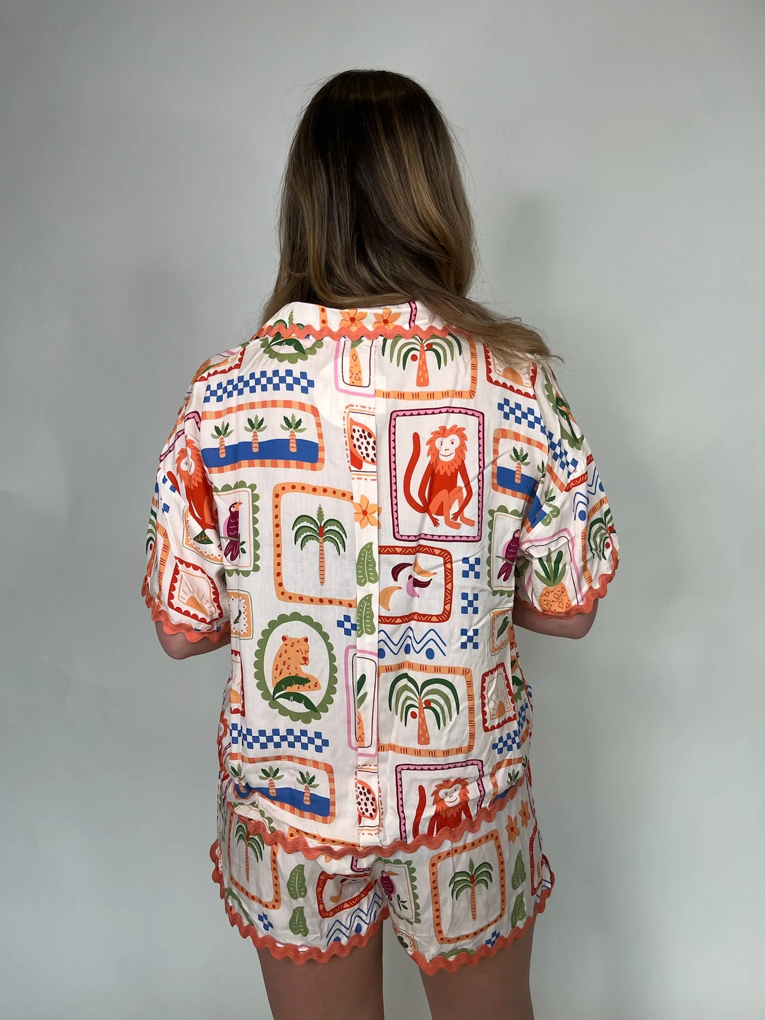 Umgee Abstract V-Neck Button Down Top