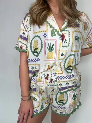 Umgee Abstract V-Neck Button Down Top