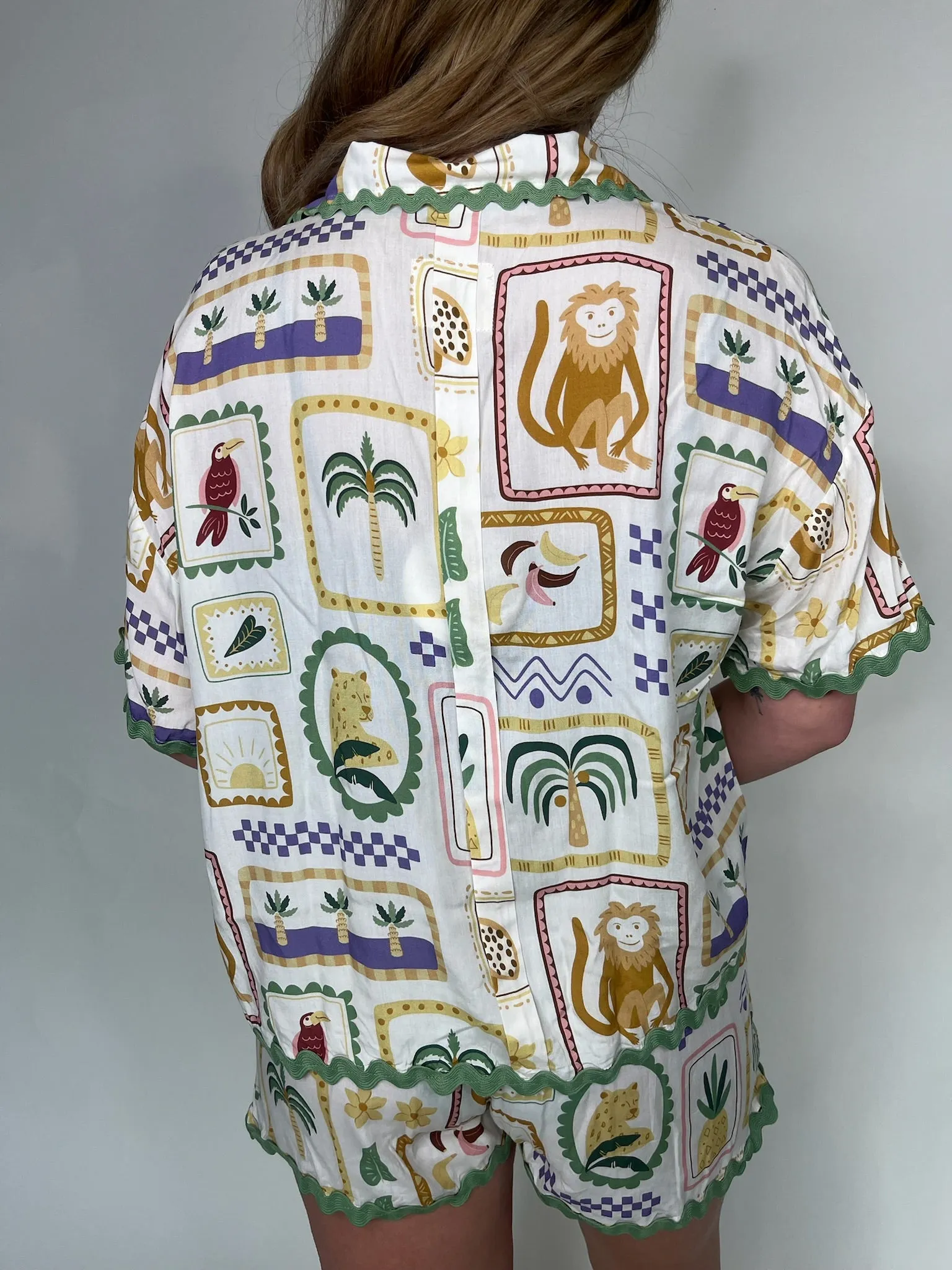 Umgee Abstract V-Neck Button Down Top