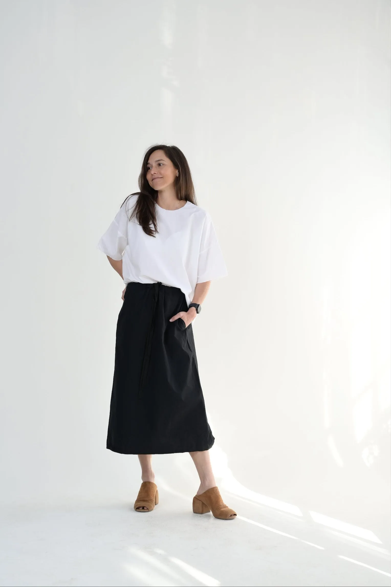 V Back Short Sleeve Volume Top in White