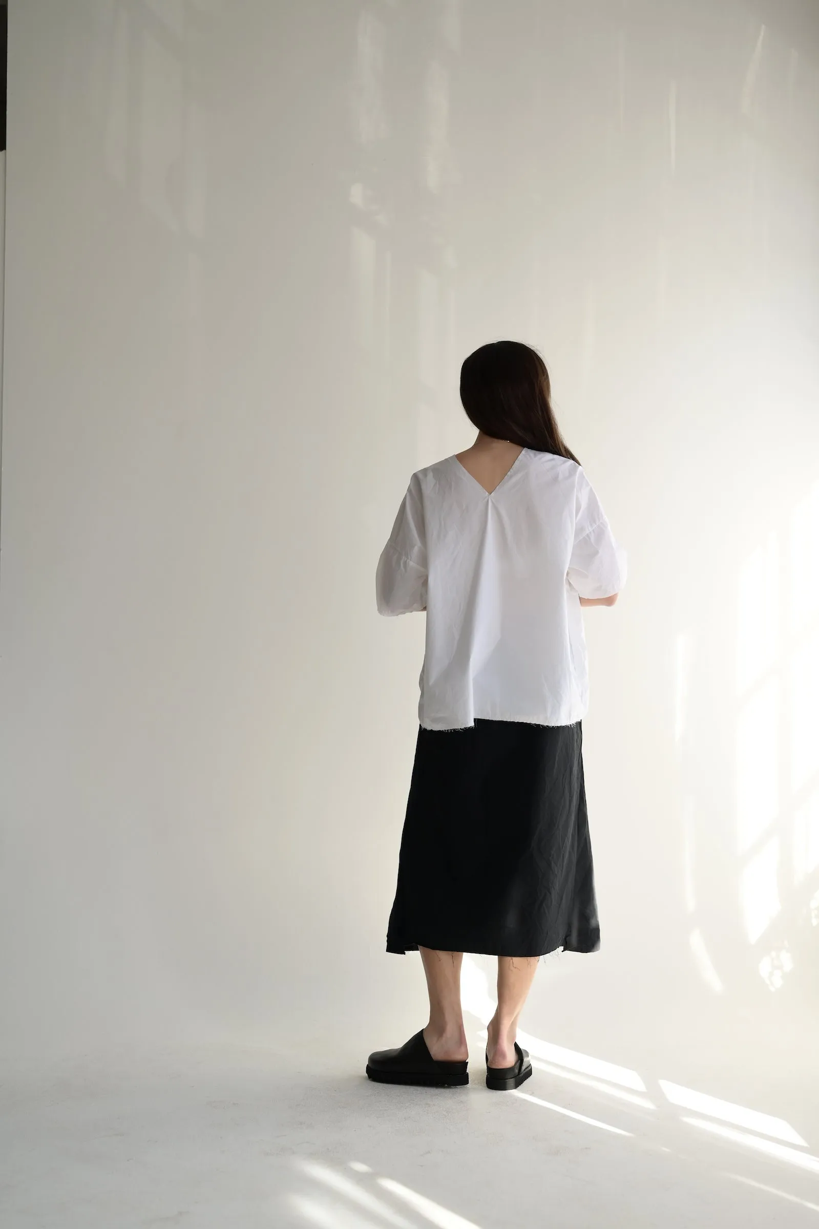 V Back Short Sleeve Volume Top in White