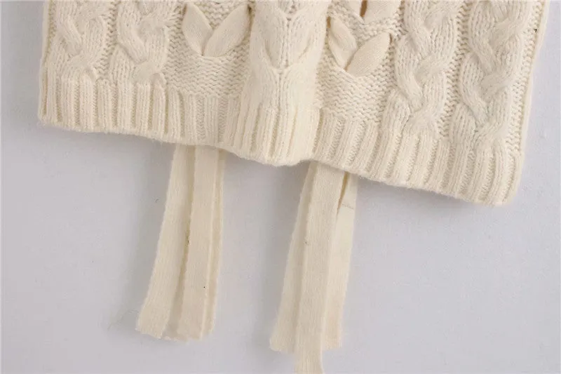 V-neck Knit Lacing Hollow-out Sweaters