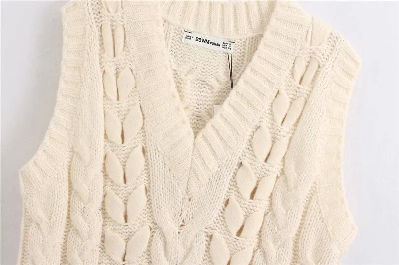 V-neck Knit Lacing Hollow-out Sweaters