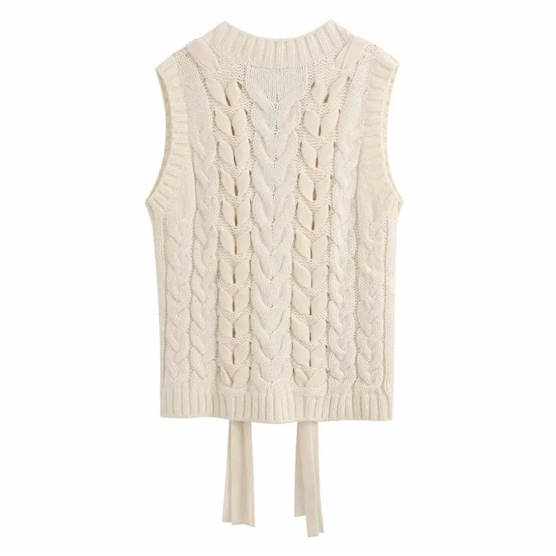 V-neck Knit Lacing Hollow-out Sweaters