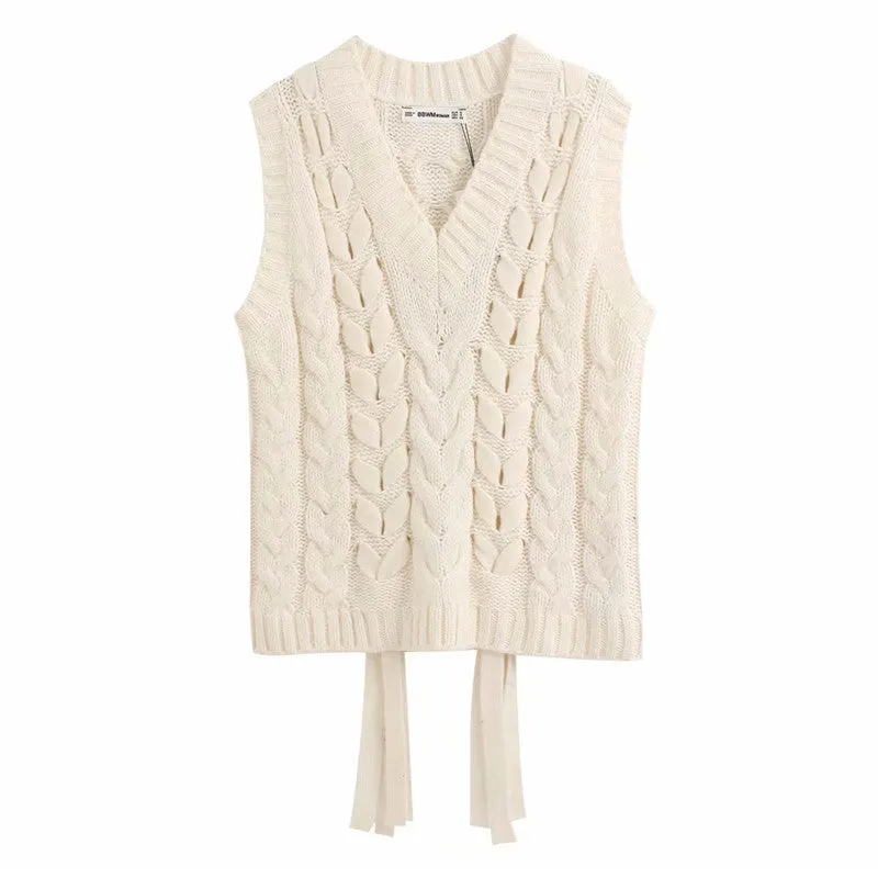 V-neck Knit Lacing Hollow-out Sweaters