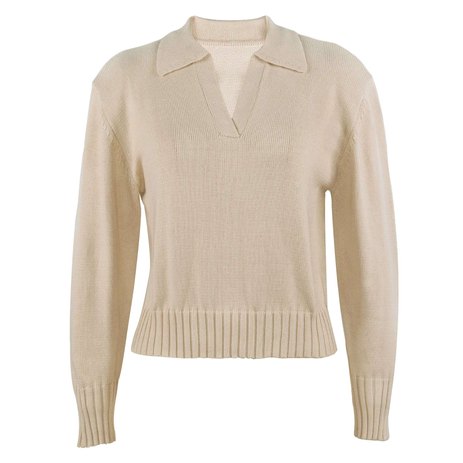 V-neck Knit Pile Collar Polo Sweaters Top