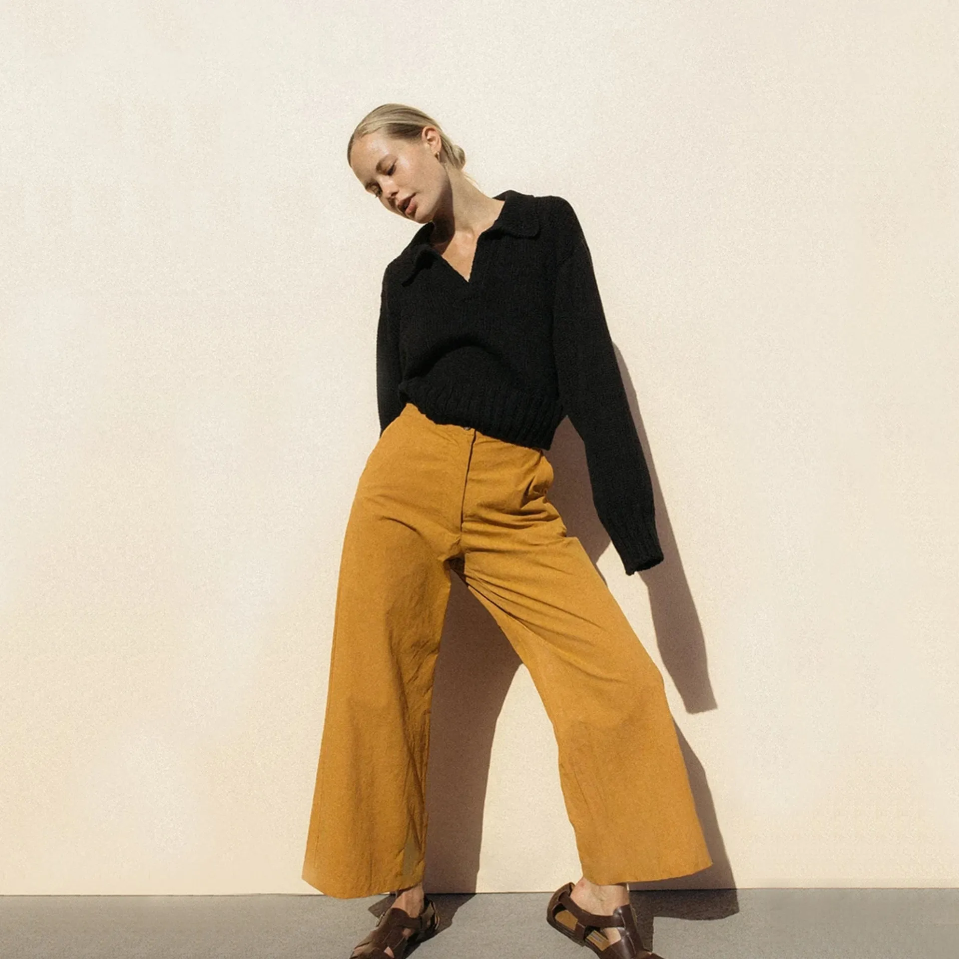 V-neck Knit Pile Collar Polo Sweaters Top