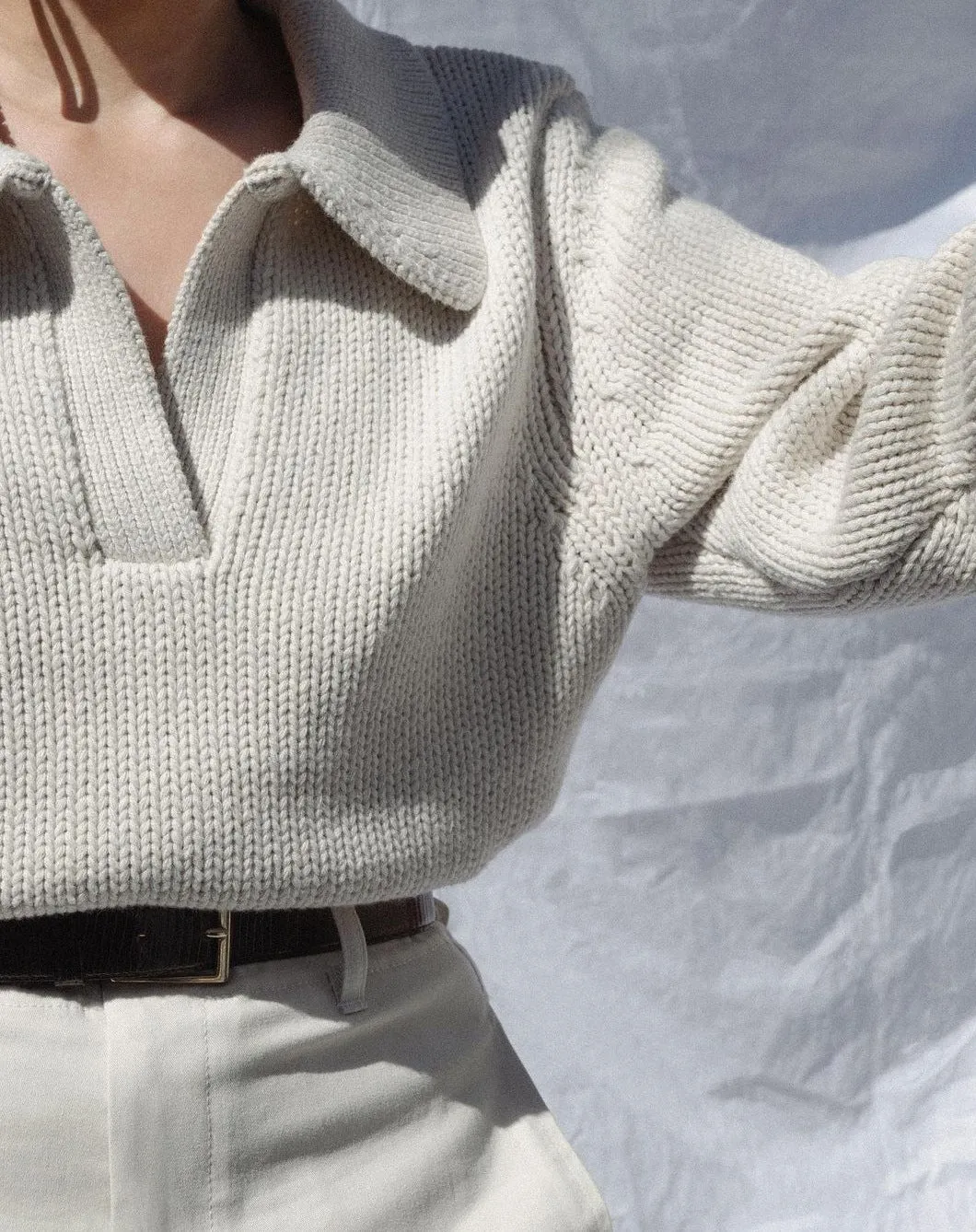 V-neck Knit Pile Collar Polo Sweaters Top