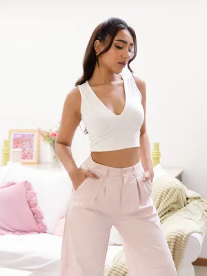 V Neck Sleeveless Crop Top