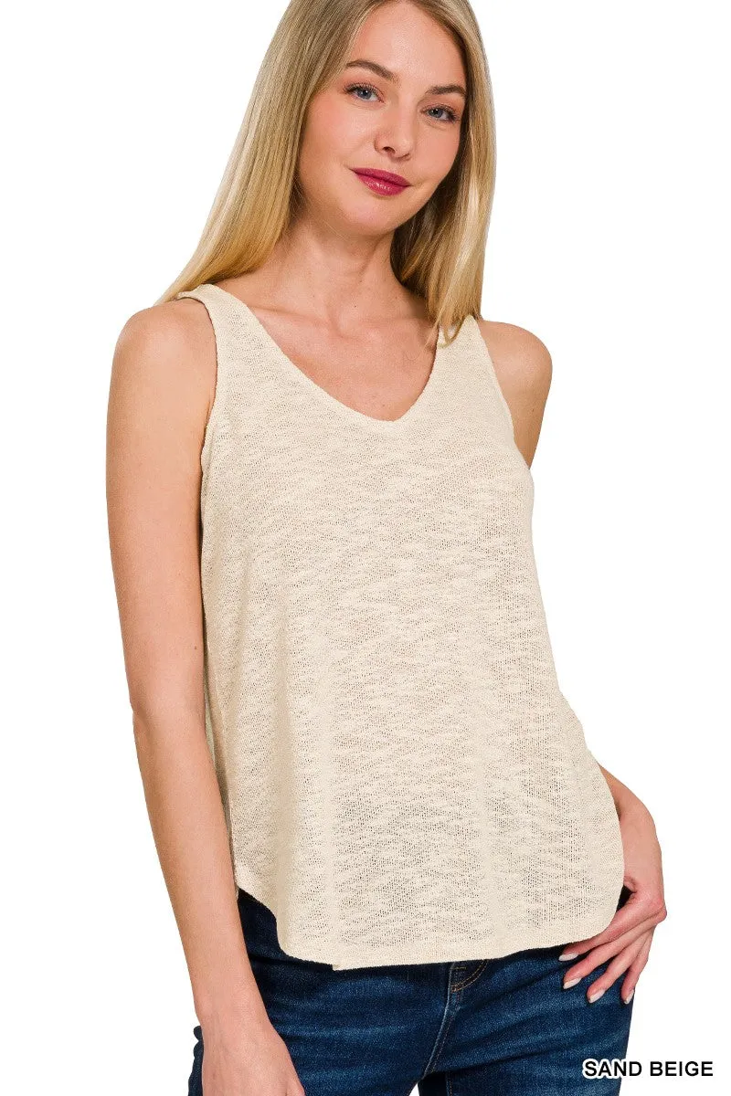 V NECK SLUB HACCI CAMI TOP