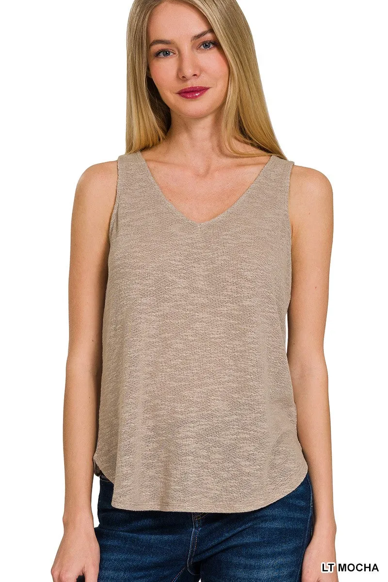 V NECK SLUB HACCI CAMI TOP