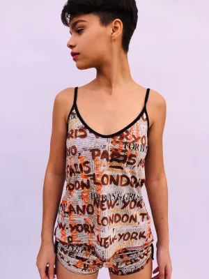 V NECK SPAGHETTI STRAP TOP TOKYO/ANIMAL PRINT