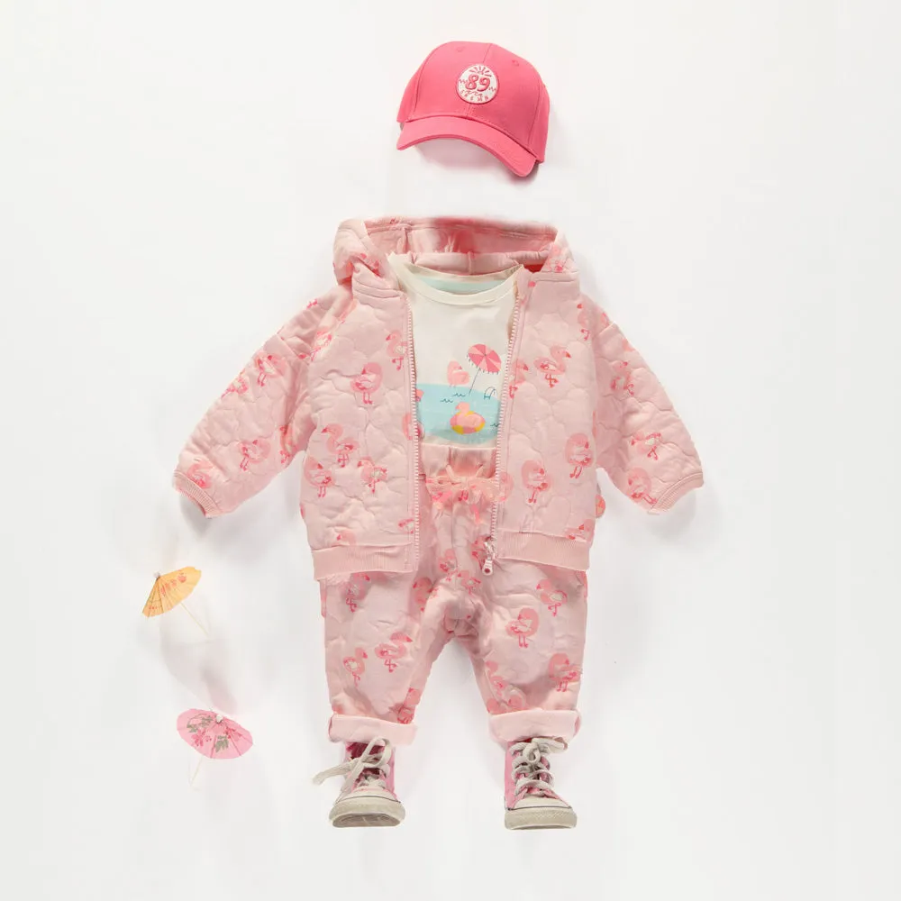 Veste rose en jersey matelassé à motifs, bébé || Pink quilted jersey jacket with patterns, baby