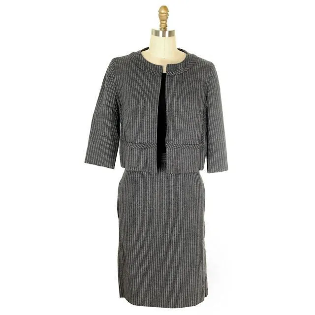 Vintage Ladies Suit Charcoal Gray Pinstripe Harvey Berin 1950s Small