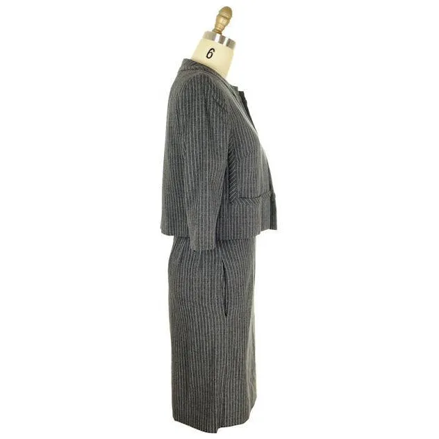 Vintage Ladies Suit Charcoal Gray Pinstripe Harvey Berin 1950s Small