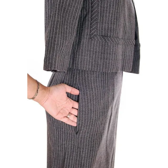 Vintage Ladies Suit Charcoal Gray Pinstripe Harvey Berin 1950s Small