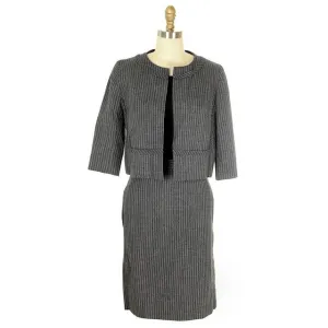 Vintage Ladies Suit Charcoal Gray Pinstripe Harvey Berin 1950s Small