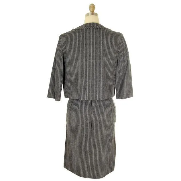 Vintage Ladies Suit Charcoal Gray Pinstripe Harvey Berin 1950s Small