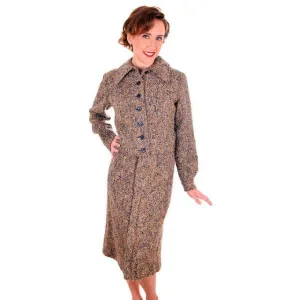 Vintage Mohair Skirt Suit Charcoal/ Gold Tweed Couture Belgium 1970s Womens Medium