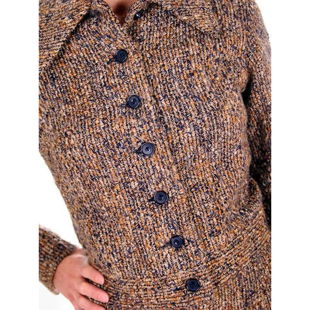 Vintage Mohair Skirt Suit Charcoal/ Gold Tweed Couture Belgium 1970s Womens Medium