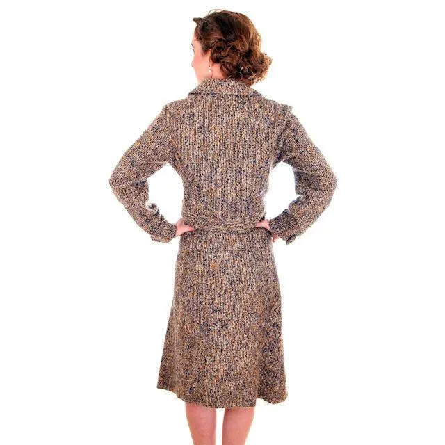 Vintage Mohair Skirt Suit Charcoal/ Gold Tweed Couture Belgium 1970s Womens Medium